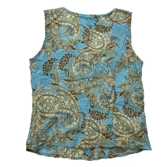 Y2K women's blue/multi floral paisley print button up sleeveless blouse, S-M. - Picture 4 of 4